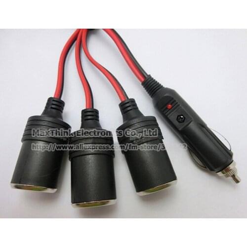 High Quality 12V~24V Car Cigarette Lighter Male to 3 Female Socket Plug Connector Adapter Cable/Free DHL Shipping/50PCS