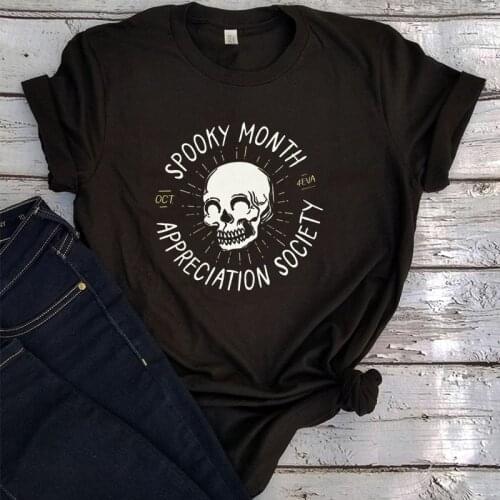 Spooky Month Appreciation Soceity T Shirt Women Summer Graphic Tee Halloween Horror Movie Woman Tshirts Harajuku