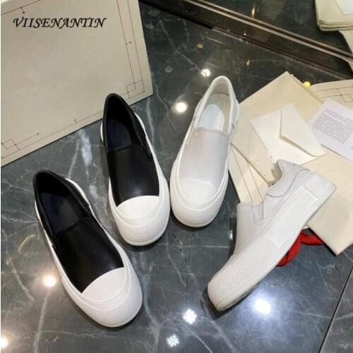 Cowhide single shoes women 2021 new couple models thick-soled white black all-match shell-toe casual white shoes