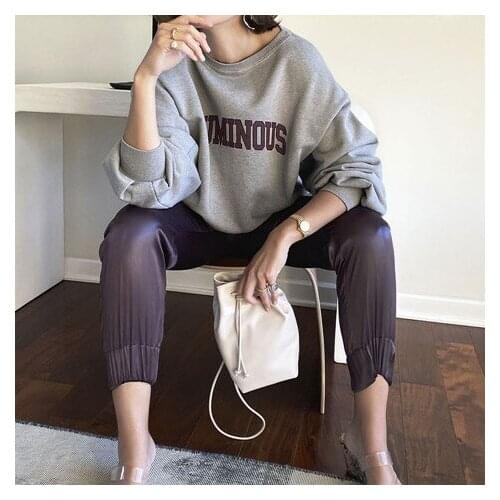 Ladies Stylish Long Sleeve Letter Printed Pullover Sweatshirt - Women Casual Top No Hood