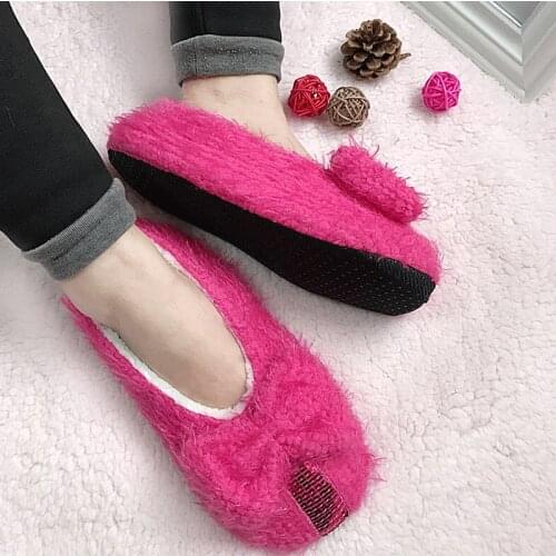 Winter Plush Home Slippers Women Warm House Slippers Furry Sweet Bowtie Comfort Cotton Shoes Indoor Sock Home Floor Slipper 2021