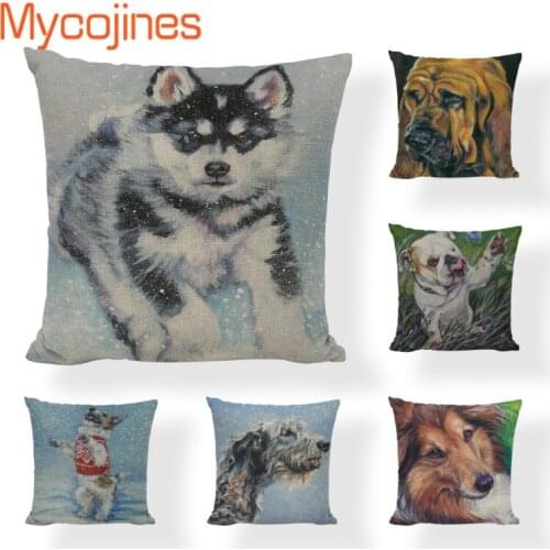 Snow Animals Dog Cushion Cover Geometric Pillow Case Square Playful Butterfly Husky Decorative Valentine Office Throw Pillows