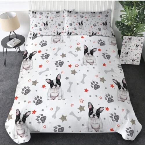 40BeddingOutlet French Bulldog Duvet Cover Set Cartoon Dog Bedding Set for Kids Watercolor Puppy Paws Bedspread Cactus Bed Cover