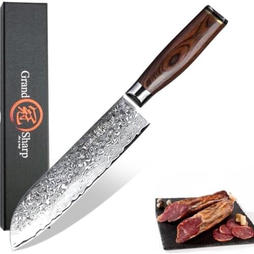 7 Inch Damascus Steel Knife 67 Layers VG10 Japanese Damascus Steel Japanese Damascus Kitchen Knife Santoku Chef Knife Grandsharp