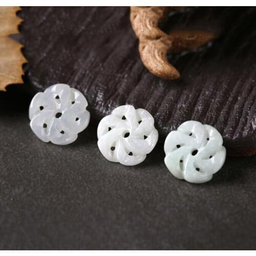 8PC Natural Jade Emerald Lucky Flower Bead Accessories DIY Bangle Charm Jewellery Fashion Hand-Carved Luck Amulet Gift