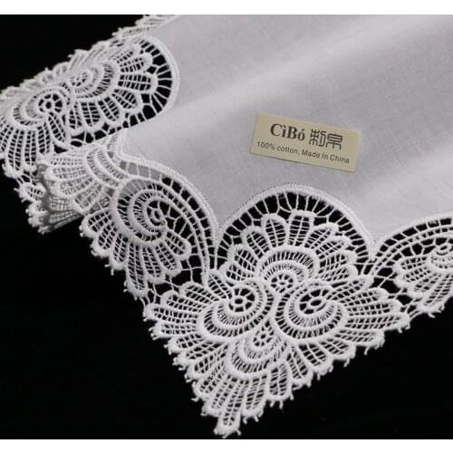 A003: White premium cotton lace handkerchiefs 12 piece/pack blank crochet hankies for women/ladies wedding gift