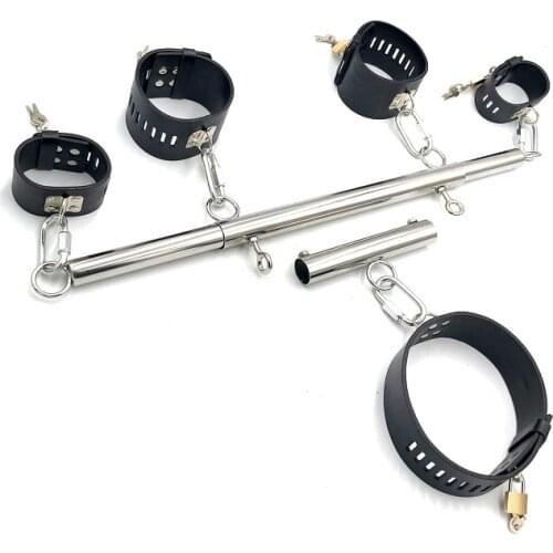 BDSM stainless steel Metal Restraint leather handcuff collar ankle lock Bondage Lock Sex Toy for men women couple game