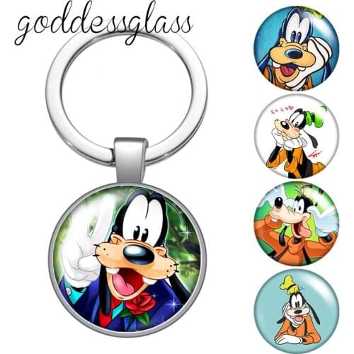 Disney Mickey Friends Goofy Dog glass cabochon keychain Bag Car key chain Ring Holder Charms keychains gift