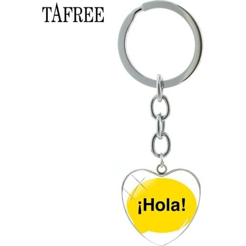 TAFREE Spanish Hola heart pendant keychain simple letter word keyring yellow Conspicuous key chain fashion Jewelry SA11