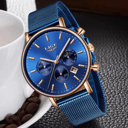 LIGE Watches Mens Top Brand Luxury Blue Casual Mesh Belt Watch Fashion Sport Watch Men Waterproof Quartz Clock Relogio Masculino