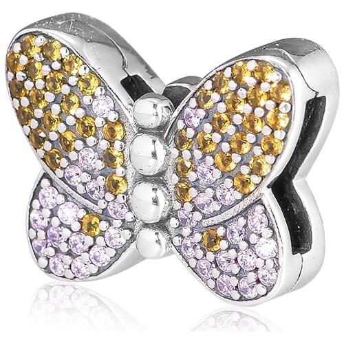 CKK Bedazzling Butterfly Clip Beads Charms Silver 925 Sterling Silver Jewelry Fits Reflexion Bracelet Kralen Berloque Perles