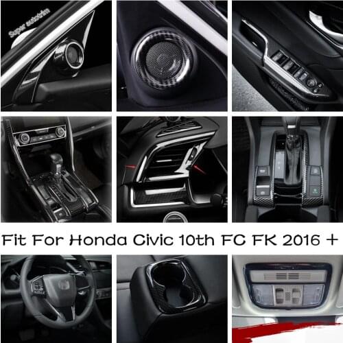 Water Cup Holder / AC / Gear Shift Box / Dashboard Display Cover Trim Fit For Honda Civic 10th FC FK 2016 - 2020 ABS Accessories
