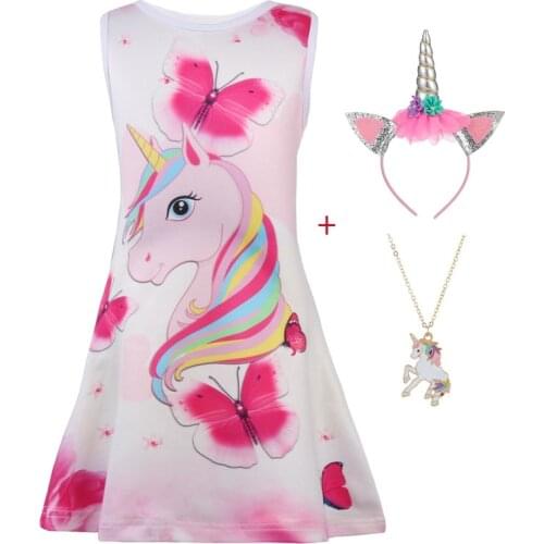 New Girl Summer Butterfly Unicorn Dress Kids Dresses Girls Dress Sleeveless Children Clothing Party vestidos Princess Birthday