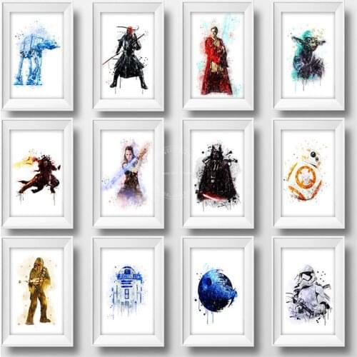 Disney Cartoons Star Wars Poster Canvas Art Paintings Watercolor Prints Wall Art Picture for Nursery Room Home Decoration