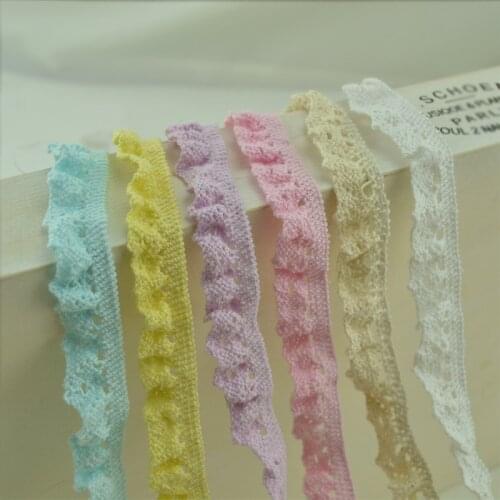 Pink blue light yellow white purple cotton elastic pleated lace, elastic cuffs 10yard price