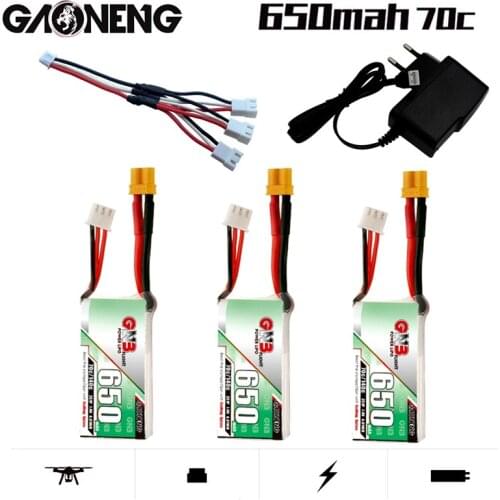 GAONENG GNB for DYS FPV Racing Drone 4 Axis RC Drone Parts HV Lipo Battery Charger Set 650mAh 7.4V 2S 70C/140C with XT30U-F Plug