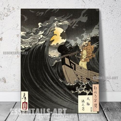 Japanese style Benkei and the moon Canvas Wall Art Painting Decor Bedroom study Living kid Room Home Decoration Prints