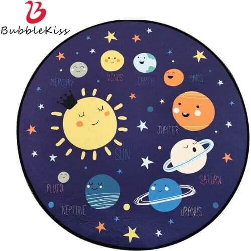 Bubble Kiss Cartoon Round Carpets Spaceship Planet Pattern Modern Living Room Decor Children Room Area Rugs 9.9 Special Offer