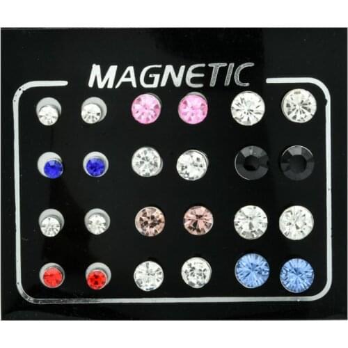 12 Pairs Non Pierced Rhinestone Magnetic Stud Earrings Clip-on Earrings Jewelry T4MD