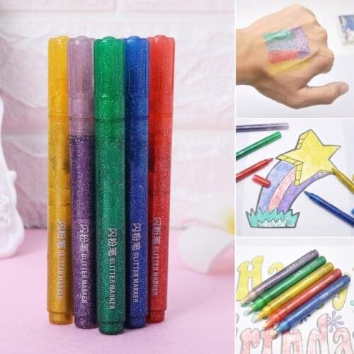 5Pcs Magic Glitter Marker Pen Bright Sparkling Color Drawing Painting Stationery