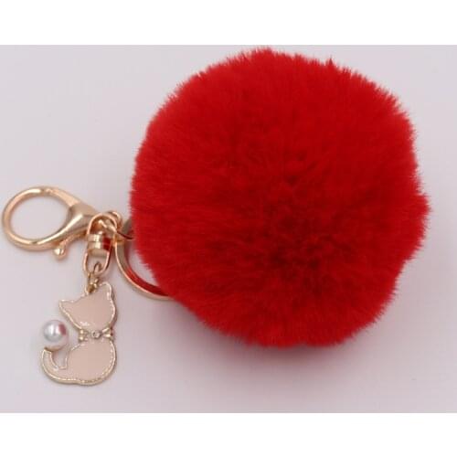 Cute Pink Cat Fur Keychain Lovely Kitty Keychain Pompom Fake Fur Ball Key Chain Fluffy Pompon Keyring Bag Charms Key Ring