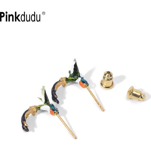 Pinkdudu Fashion Design Creative Animal Bird Drop Earrings Cute Flying Hummingbird Painted Oil Dangle Earrings for Women PD353