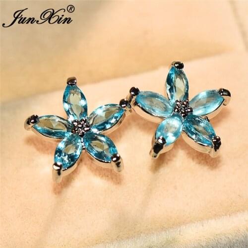 Fashion Female Girl Star Stud Earrings Blue/Pink/Green Earrings Silver Color Jewelry Double Wedding Earrings For Women
