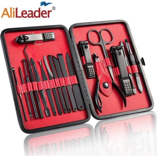 Alileade New Nail Clipper Set Nail Cutter Black Stainless Steel With Ingrown Nai Nail File Polish Tweezer Obliquely Nail Clipper
