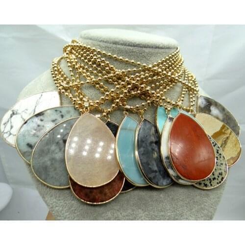 Natural stone aventurine tiger eye Quartz Crystal Turquoises water drop pendant for diy Jewelry making necklace Accessories1PCS