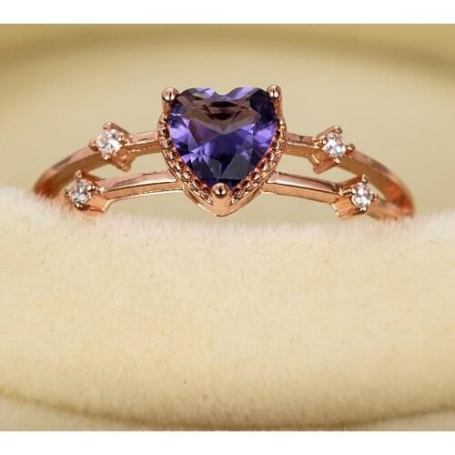 New Rose Gold Crystal Heart Shaped Wedding Rings For Women Female Glamour Rhinestone Engagement Rings Jewelry Party Gifts