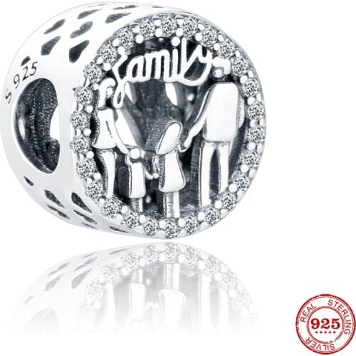 New Original Silver Color Round Family Bead Fit European Pandora Charms Bracelet Bangles Diy Jewelry P596