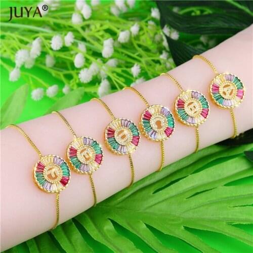 2019 New Design Initial Letter Bracelets For Women Gold Chain Rainbow Color Crystal Charms 26 Alphabet Bracelet Bangles