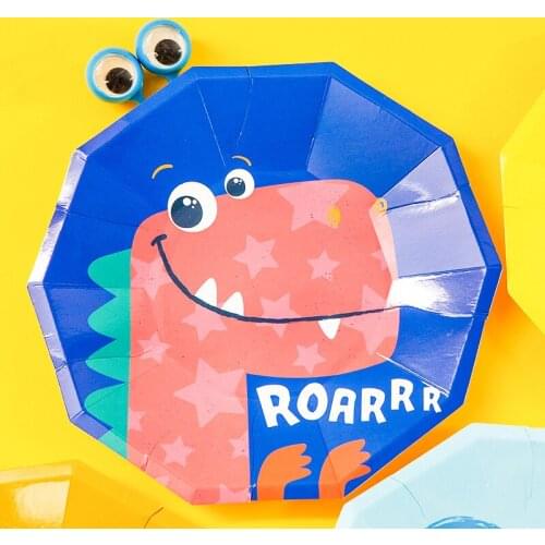 9inch Cartoon Dinosaur Party Tableware Disposable Paper Plate Paper Dish Birthday Party Decoration Supplies For Boys Baby Shower