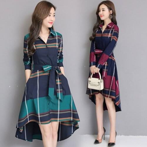 Autumn Womens dress Grid Elegant Lady Office Long Sleeve Plus Size Dresses Women Tunic Bandage Midi Dress robe femme vestidos