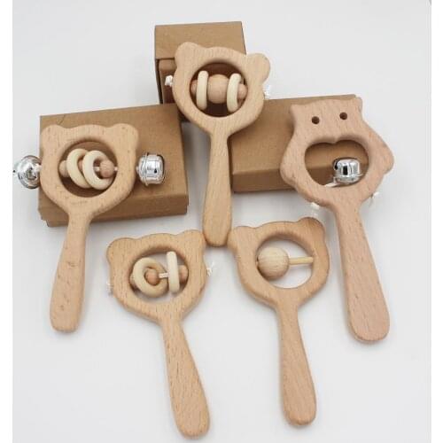 1Pc Beech Wooden Rattle Teethers Baby Chew Toys Baby Products Food Grade Wood Handmade Baby Rattles DIY Accessories Baby Toys