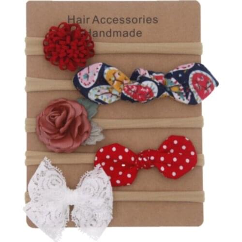 4pcs/lot Handmade Newborn kids Bow Nylon Headbands Elastic Head band Soft baby Hair Accessories Set