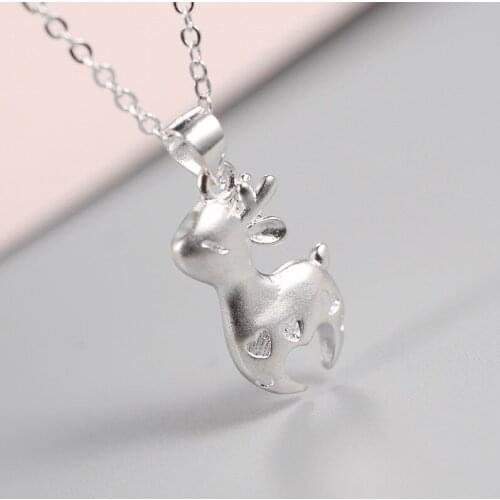 Mini Fawn Heart Christmas Gift Cute 925 Sterling Silver Clavicle Chain Temperament Personality Trendy Female Necklace SNE269