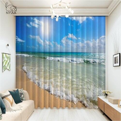 Blue Ocean Curtains For Living Room Luxury For Home Sky Blue Light Curtain Panels Summer Tropical Curtains Micro Shading