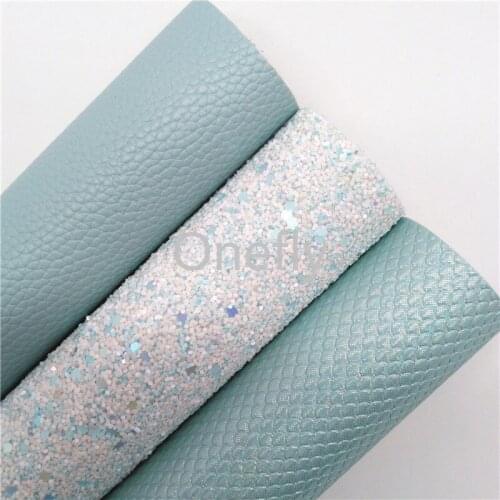 Onefly 21X29CM Blue Glitter Leather, Mermaid Synthetic Leather Sheets For Bow DIY handbags shoes BQ022