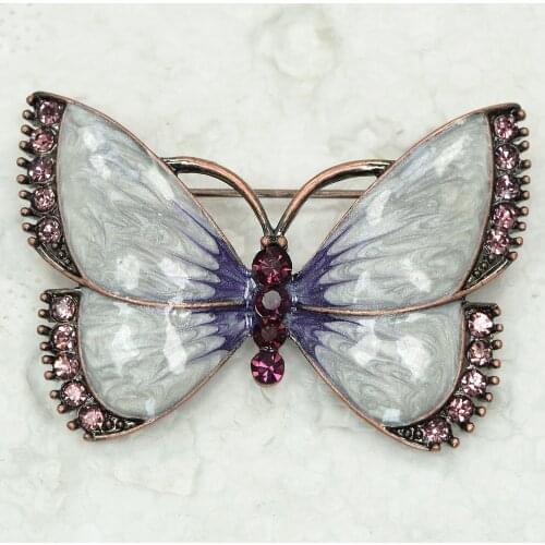 Antique copper Rhinestone Purple Enamel Butterfly brooch Pin C866 D3