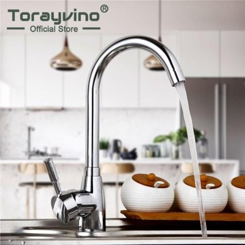 Torayvino Kitchen Sink New Kitchen Faucet Deck Mounted Chrome Polished Basin Faucet Hot%Cold Water Swivel Mixer Tap Kitchen Tap