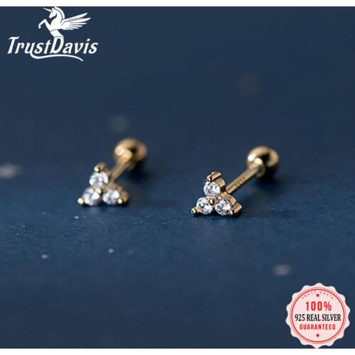 TrustDavis Real 925 Sterling Silver Fashion Triangle CZ Screw Stud Earrings For Women Wedding Minimalist Fine S925 Jewelry DB083
