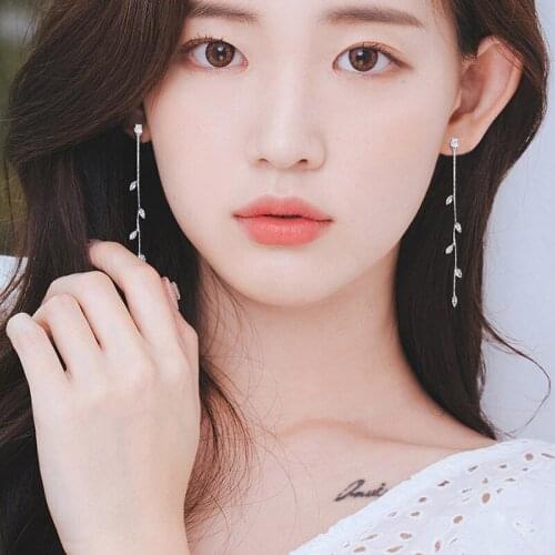 Korean Elegant Cute Rhinestone Long Leaf Branch Earrings For Women Girls Fashion Piercing Boucle D'oreille Fashion CZ Jewelry