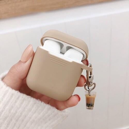 Protective Case Cover For AirPods Wireless Bluetooth Headset Personality Innovative Silicone Case Milk Tea Pendant