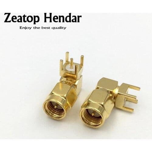10Pcs Brass SMA Male Jack 90 Degree Right Angle Type Plug PC Board PCB Solder Mount Adapter RF Connector