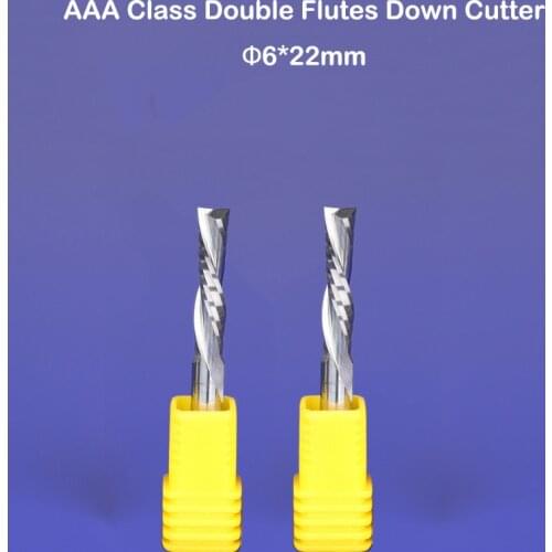 2pc 6mm*22mm Free shipping Double flute Left hand spiral end mill CNC tool Carbide end milling cutter woodworking cnc router bit