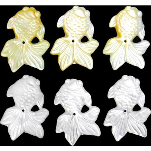 2PCS Natural White Shell Goldfish Charm Pendant Carp Mother of Pearl Shell Beads for Jewelry Finding Making Earring Accessories