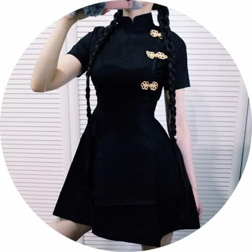 2020 New Japanese Harajuku Vintage Gothic Lolita Dresses Black Red Slim Chinese Style Cheongsam Dress