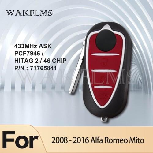 3 Buttons Flip Key Remote Fob For Alfa Romeo Mito (Delphi BSI) 2008- 2016 PCF7946 Chip 433MHz Genuine Key P/N 71765841 No Badge