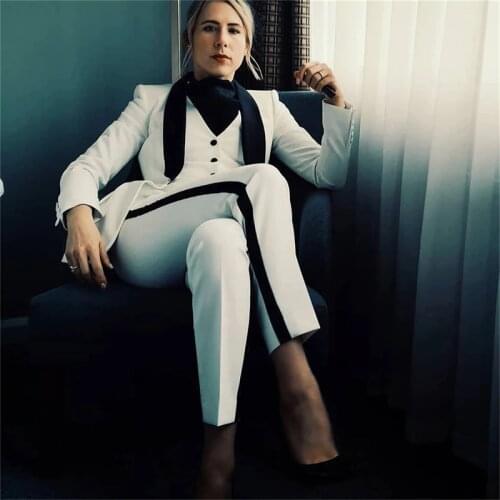 3 Pcs White Women PantSuits OL Womens Autumn Suit Women Blazer Jacket & Trousers & Vest Suit For Women Set